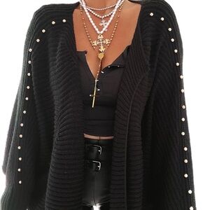 Pebby Forevee Stylish Black Cardigan with Silver studs 1x/2x